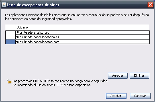 Lista de excepciones Java